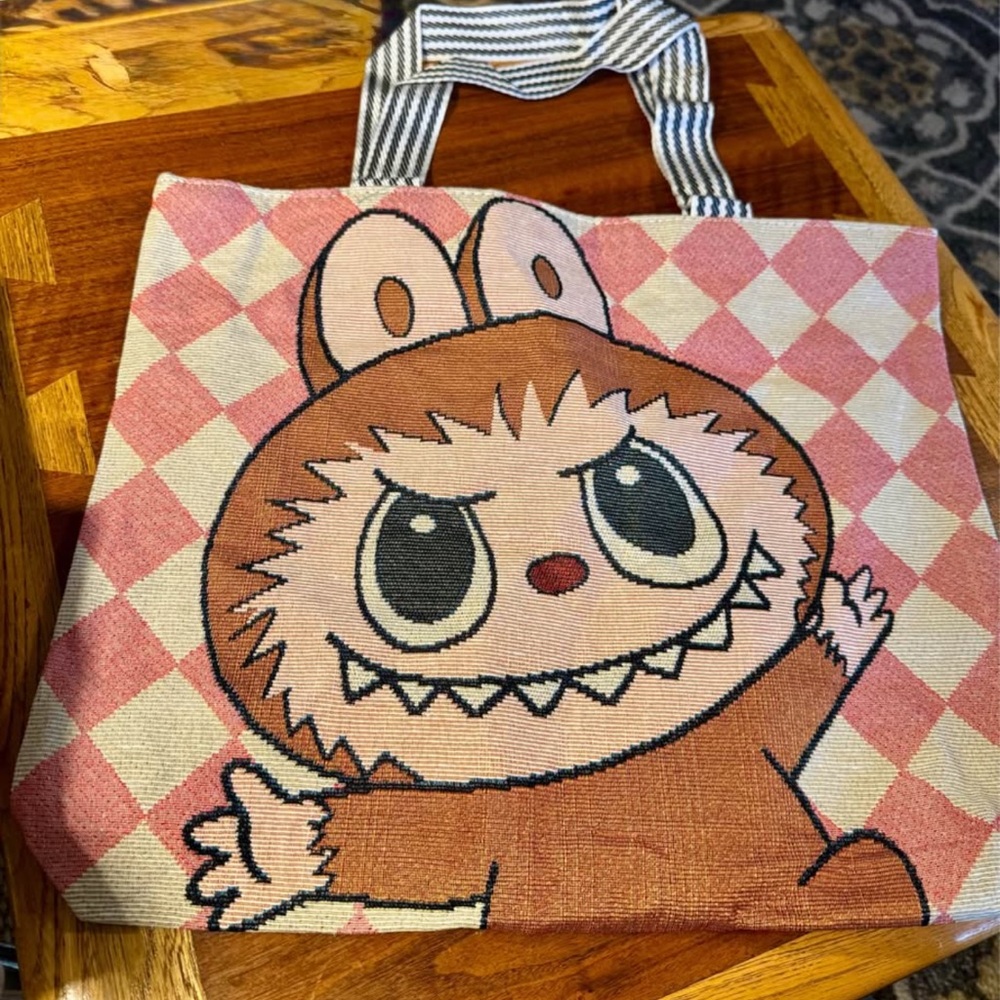 Playful Pink and Cream Cartoon Tote Bag